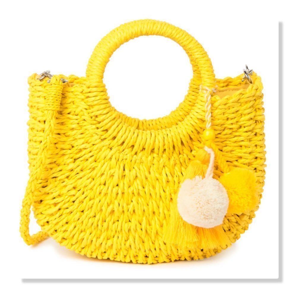 Most Wanted USA Top Handle Straw Crossbody Bag in Yellow - NEW